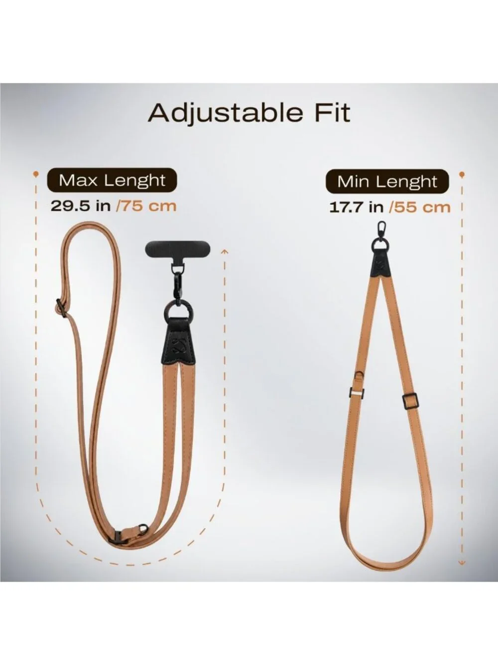 Stylish Leather Crossbody Phone Strap with Adjustable Clip & Neck Lanyard